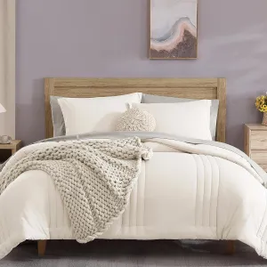Monbix Queen Comforter Set - 7 Pieces Snow White Bed in a Bag Queen Bedding Sets with Comforters, All Seasons Down Alternative Comforter Bed Set with Sheets,Pillowcases & Shams