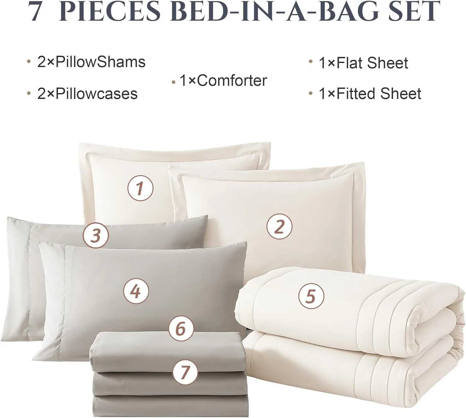Monbix Queen Comforter Set - 7 Pieces Snow White Bed in a Bag Queen Bedding Sets with Comforters, All Seasons Down Alternative Comforter Bed Set with Sheets,Pillowcases & Shams