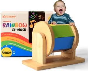 Montessori Wooden Rainbow Drum Spinning Toys for Babies 6-12 Months Toddlers | 100% Child Safe | Spinning Drum Baby Toy | Tummy Time Toy, Educational Toys for Early Development