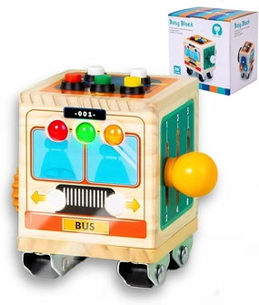 Montessori Busy Board for Kids, Wooden Sensory Activity Cube Toy with Car LED Light, Switch, Steering Wheel, Gear, Fine Motor Skill Learning Toy Gift for 3 4 5 6 Years Boy, Girl & Autism ADHD Toddler