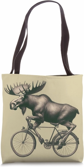 Moose Riding A Bicycle | Pencil Drawing Moose Bike Lovers Tote Bag