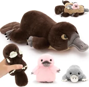 MorisMos 22inch 4Pcs Giant Platypus Stuffed Animal, Mommy Platypus Plush with 3 Baby, Large Realistic Plush Kids Boys Girls Gifts, Brown