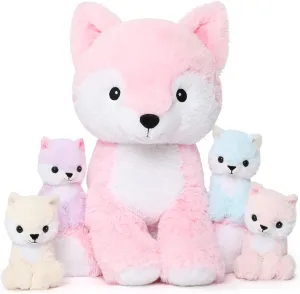MorisMos Fox Stuffed Animals with Baby Inside, Soft 19 Inch Stuffed Fox Plush Toys Mommy & Babies Set, Gift for Women, Girls, Kids on Mother's Day, Birthday, Christmas