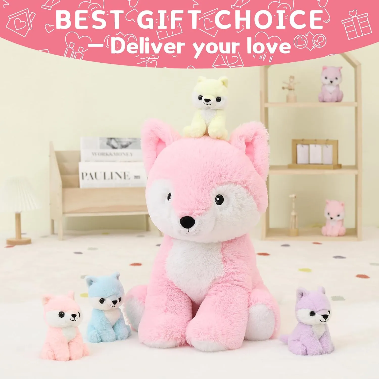 MorisMos Fox Stuffed Animals with Baby Inside, Soft 19 Inch Stuffed Fox Plush Toys Mommy & Babies Set, Gift for Women, Girls, Kids on Mother's Day, Birthday, Christmas