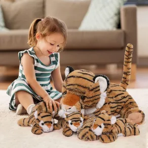 MorisMos Tiger Plush Toys - Soft Stuffed Tiger Mommy & Babies Set, Large Size, 20in