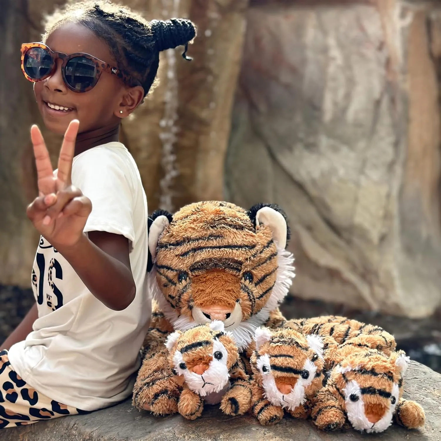 MorisMos Tiger Plush Toys - Soft Stuffed Tiger Mommy & Babies Set, Large Size, 20in