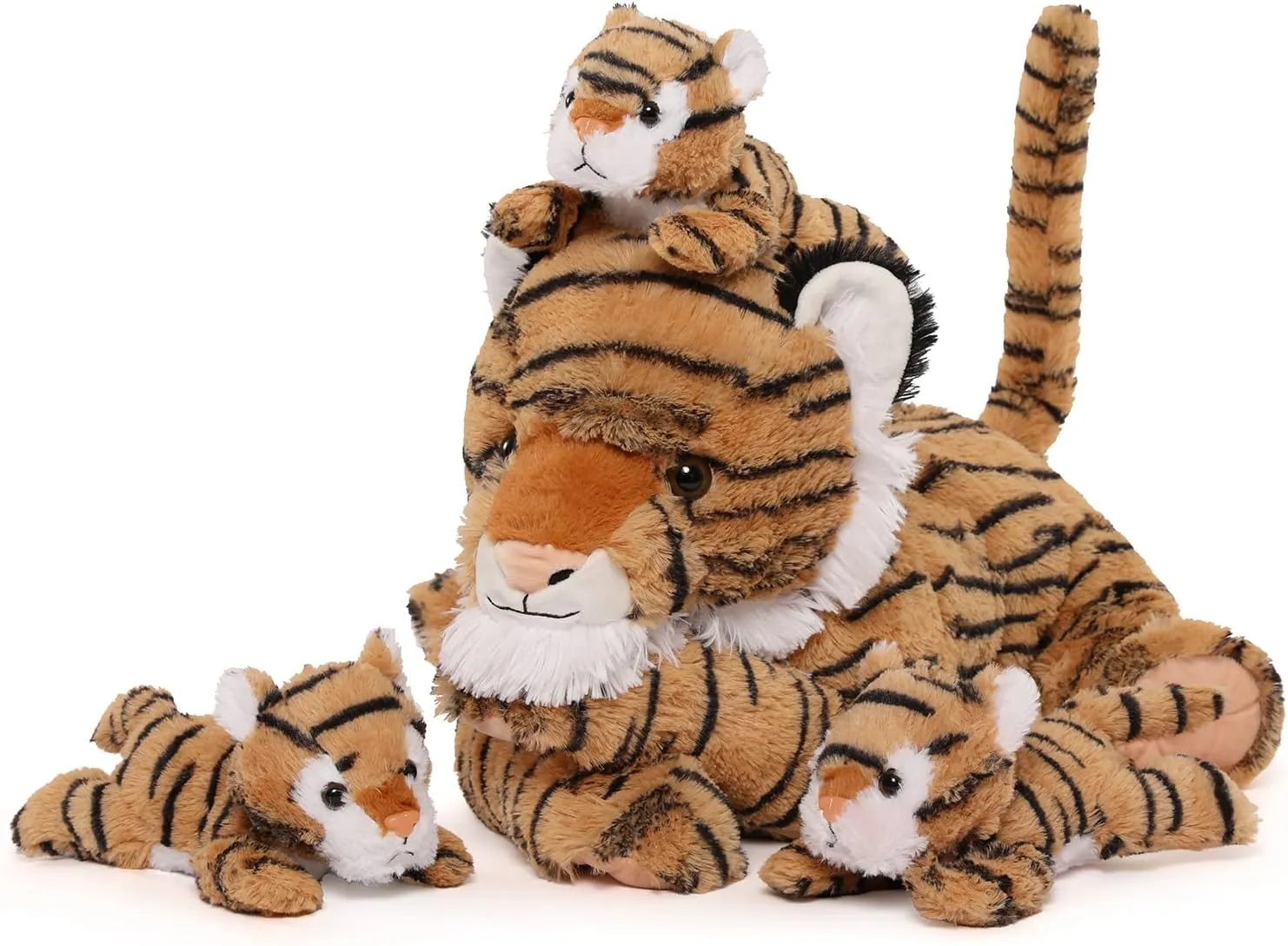 MorisMos Tiger Plush Toys - Soft Stuffed Tiger Mommy & Babies Set, Large Size, 20in