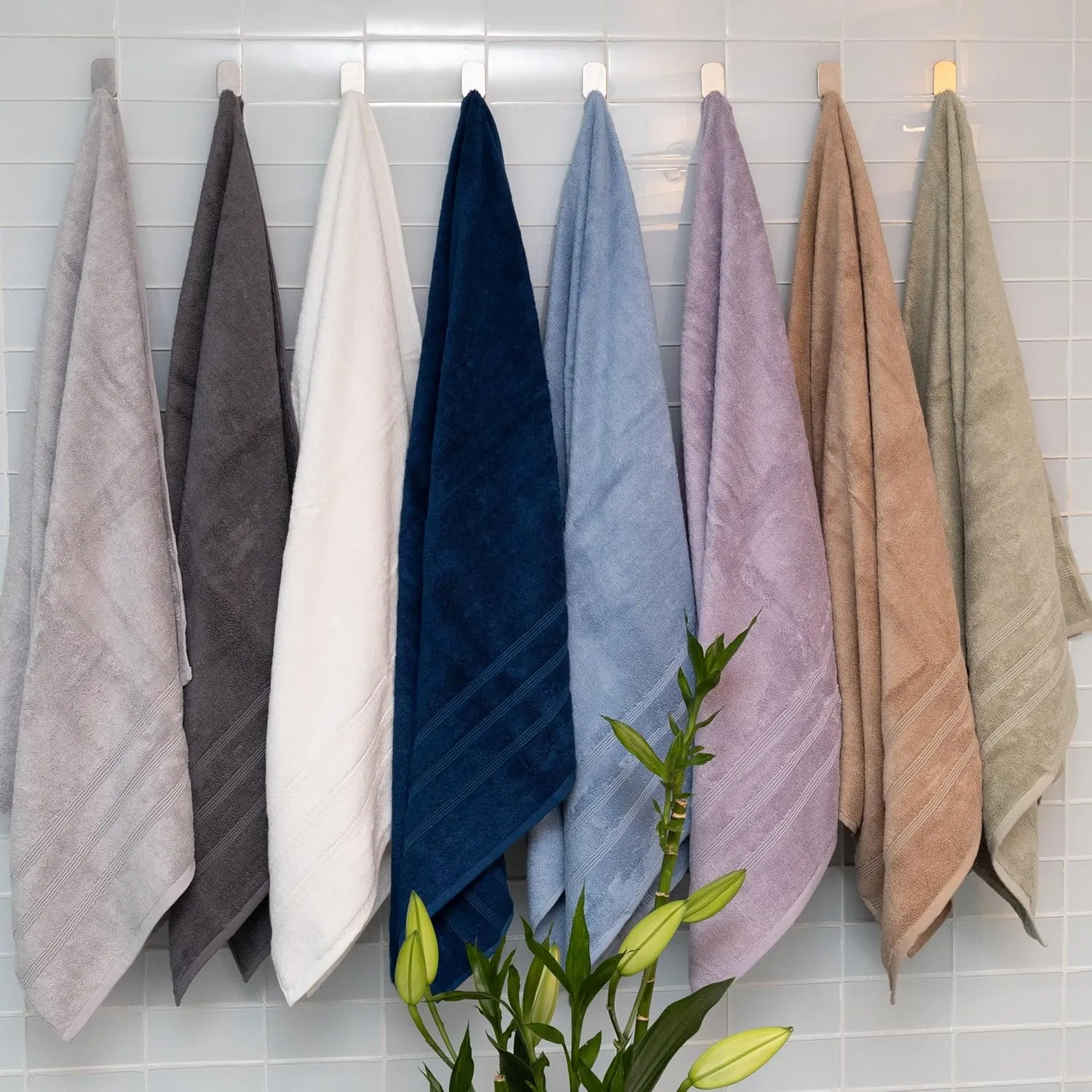 Mosobam Luxury Turkish 8pc Towel Set 30X58 16X30 13X13 Light Grey (Gray) 700 GSM Bamboo Viscose & Aegean Turkish Combed Cotton