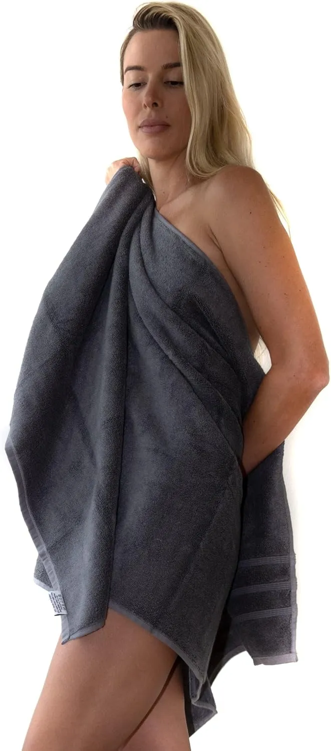 Mosobam Luxury Turkish Set of 4 Bath Towels 30X58 Charcoal Gray (Dark Grey) 700 GSM Bamboo Viscose & Aegean Turkish Combed Cotton