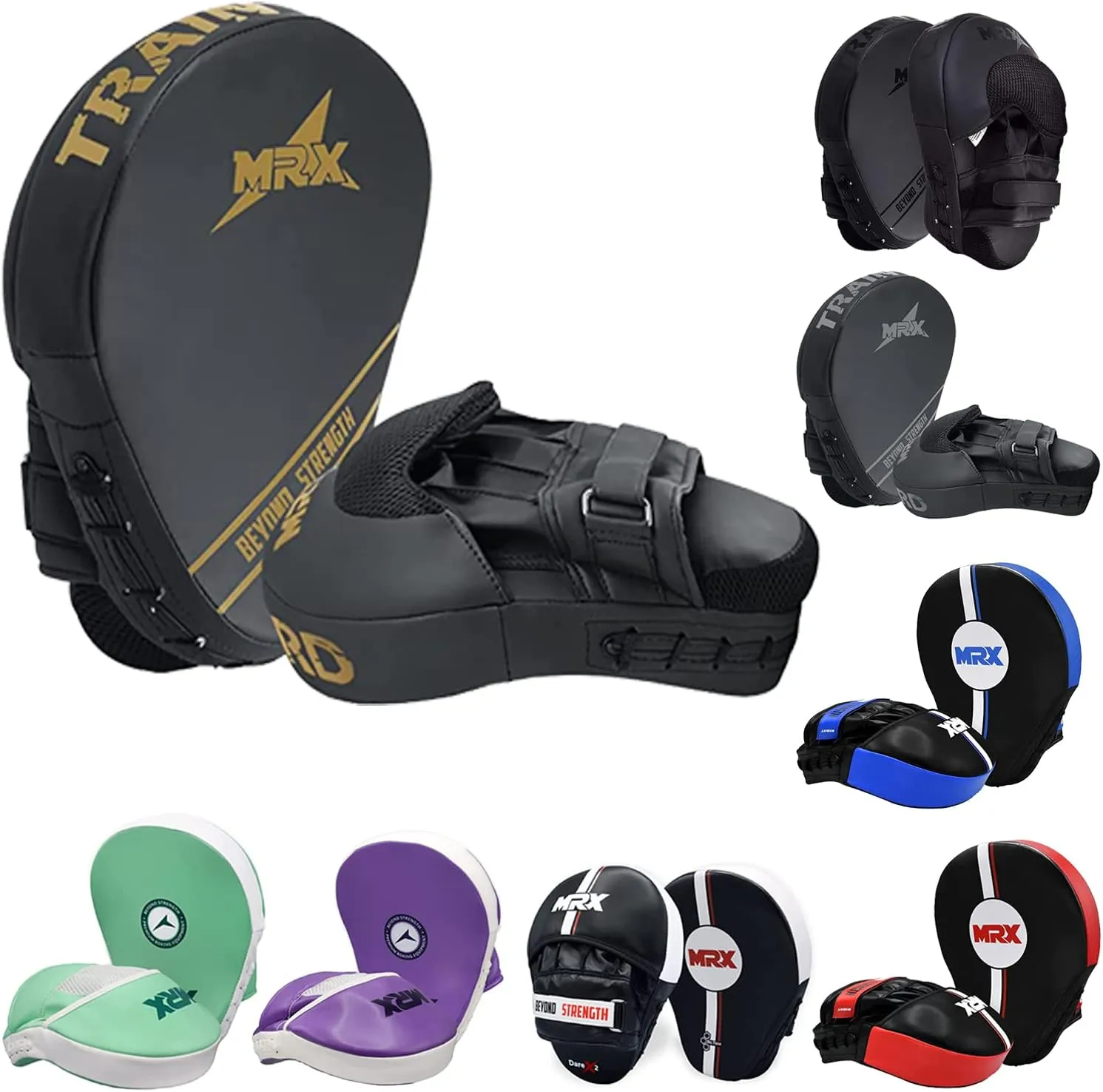 MRX Gel Tech Boxing Hook & Jab Pads MMA Focus Punching Mitts Training Thai Kick Strike Shield Curved Black/White