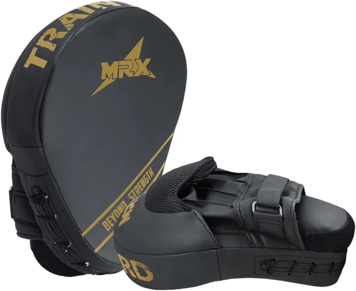 MRX Gel Tech Boxing Hook & Jab Pads MMA Focus Punching Mitts Training Thai Kick Strike Shield Curved Black/White