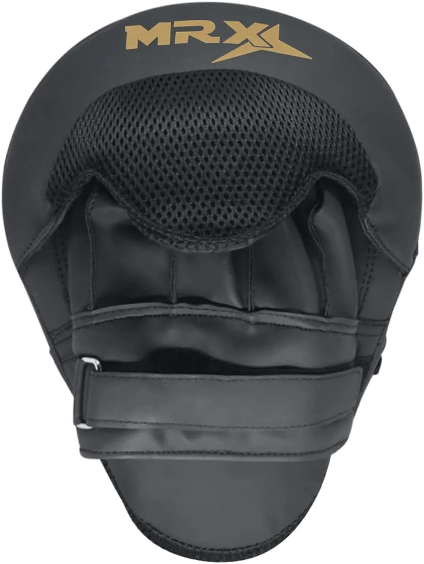 MRX Gel Tech Boxing Hook & Jab Pads MMA Focus Punching Mitts Training Thai Kick Strike Shield Curved Black/White