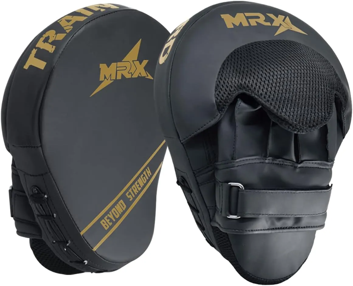 MRX Gel Tech Boxing Hook & Jab Pads MMA Focus Punching Mitts Training Thai Kick Strike Shield Curved Black/White