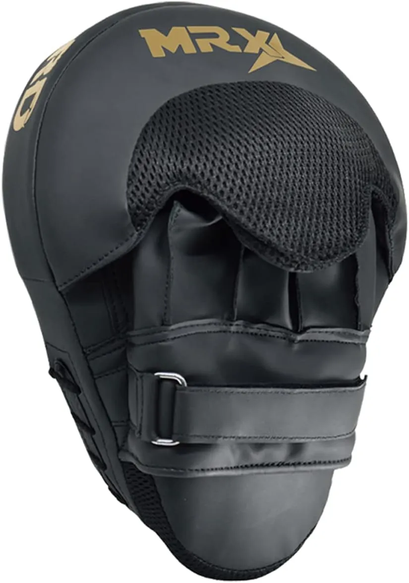 MRX Gel Tech Boxing Hook & Jab Pads MMA Focus Punching Mitts Training Thai Kick Strike Shield Curved Black/White