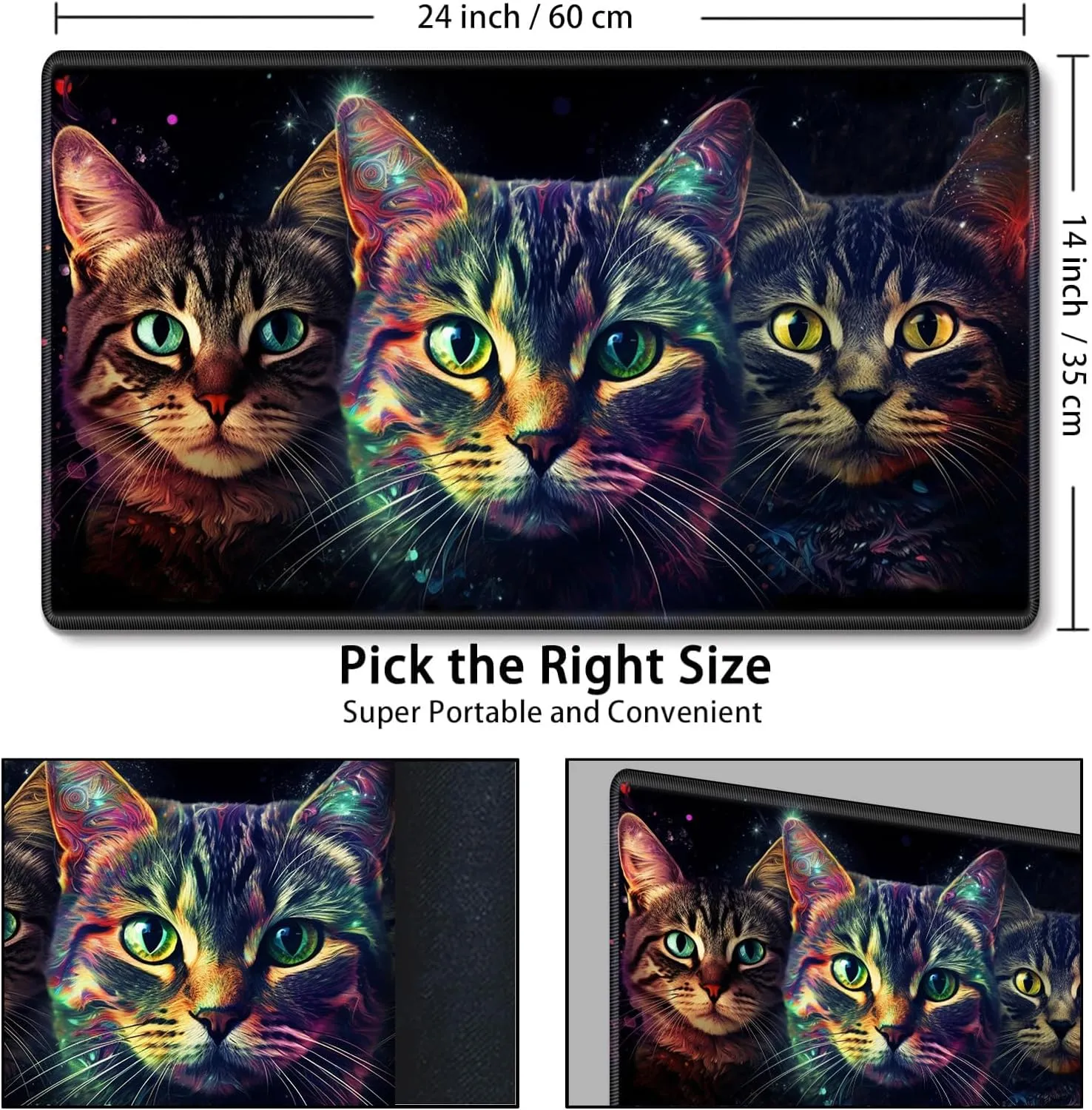 MTG Playmat,Game Play Mat for MTG TCG 24 x 14 inches Cards Game Playmats,Trading Card Game Stitched Play Mats Commander Deck Gaming Desk Mat Card Gameplay Mats,Three Cute Cats