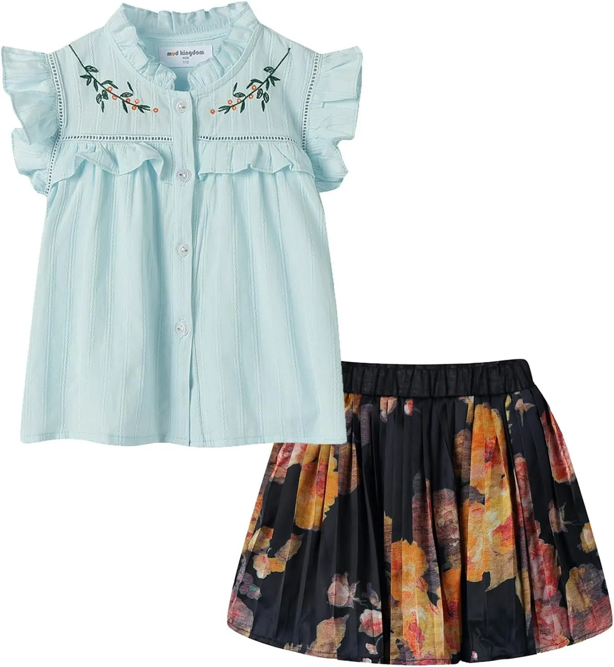 Mud Kingdom Beautiful Girl Skirt Set Floral Ruffle Sleeveless Summer Casual Clothing