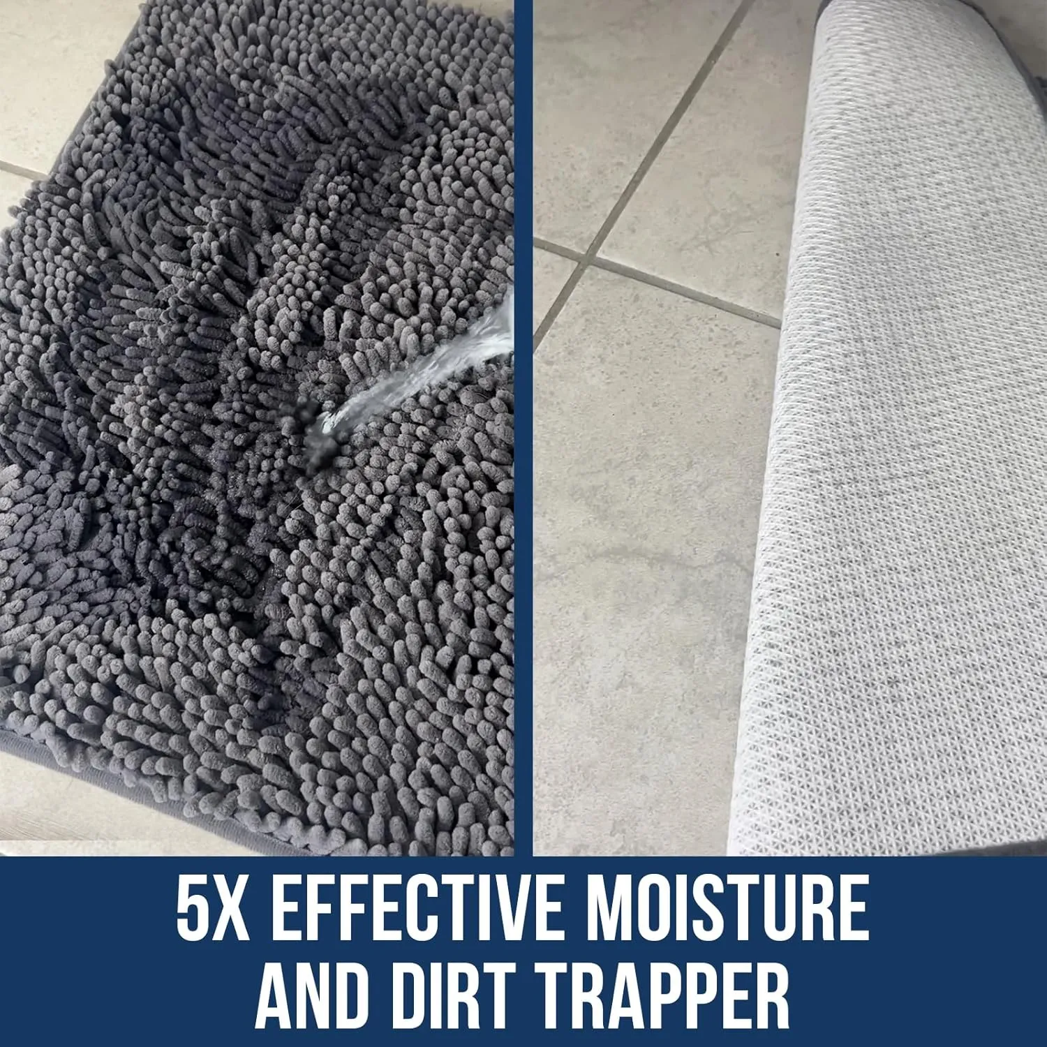 Muddy Mat Chenille Bathroom Rugs Quick Dry Microfiber Mats Non Slip Washable, Extra Thick, Soft and Highly Absorbent Bath Mats for Bathroom, Kitchen, and Shower Floor - Grey Medium 30"X19"
