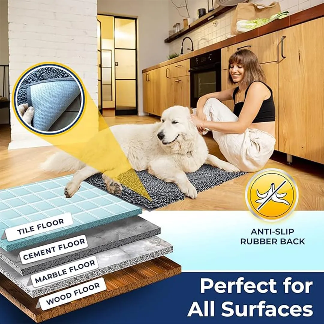 Muddy Mat Chenille Bathroom Rugs Quick Dry Microfiber Mats Non Slip Washable, Extra Thick, Soft and Highly Absorbent Bath Mats for Bathroom, Kitchen, and Shower Floor - Grey Medium 30"X19"