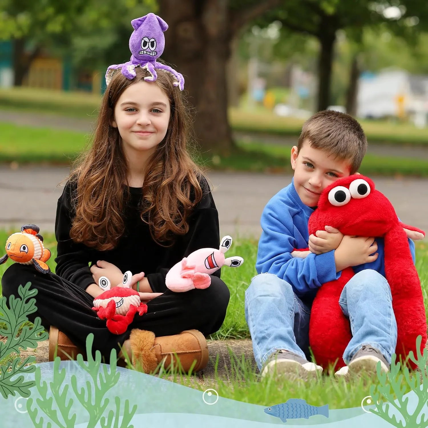 Muiteiur Soft 5 Piece Weighted Stuffed Animals, Lobster Plush Set Includes Mom Lobster,Shrimp,Crab,Octopus,Fish, Giant Crayfish Stuffed Animal with Weighted Claws (0.22 lb), Great Gift for Kids