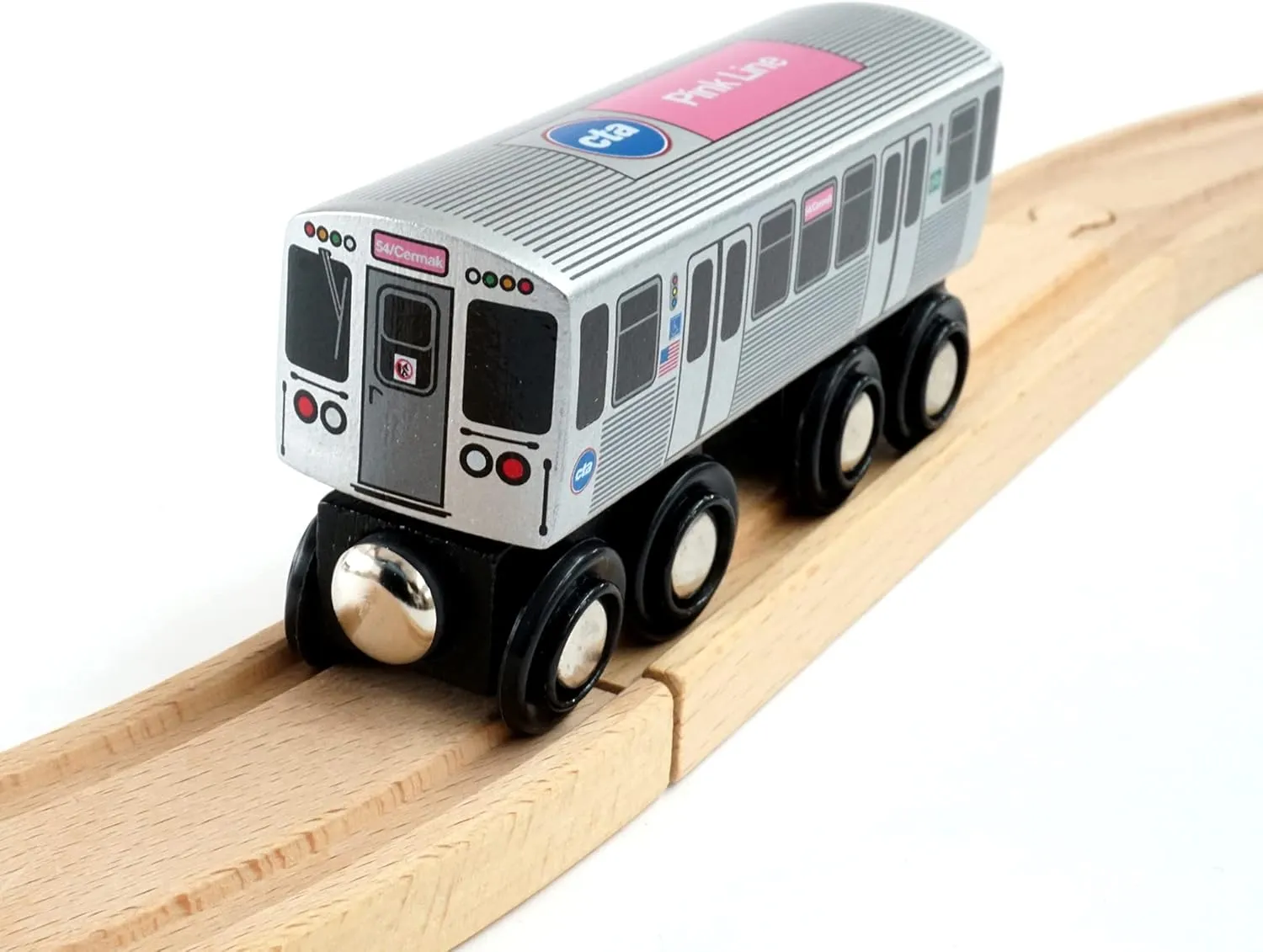 MUNI PALS Munipals Chicago Transit Authority Wooden Railway Pink Line–Child Safe and Tested Wood Toy Train