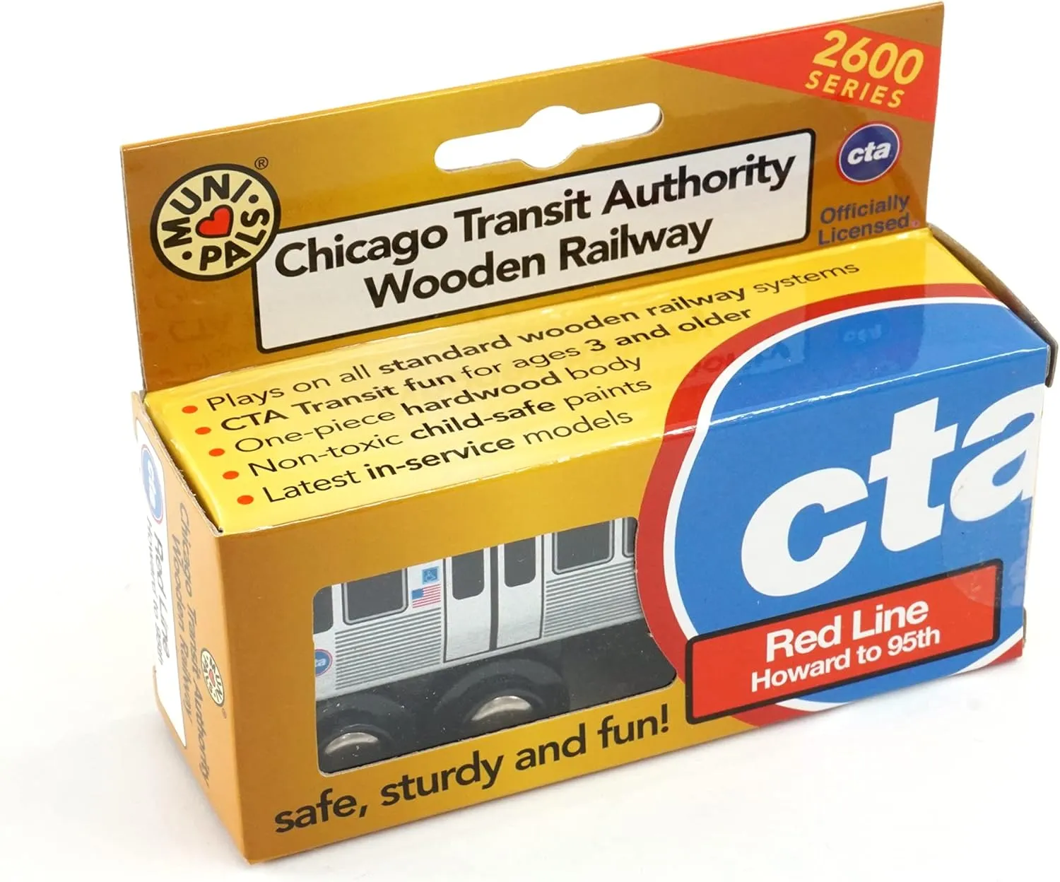 MUNI PALS Munipals Chicago Transit Authority Wooden Railway Red Line–Child Safe and Tested Wood Toy Train