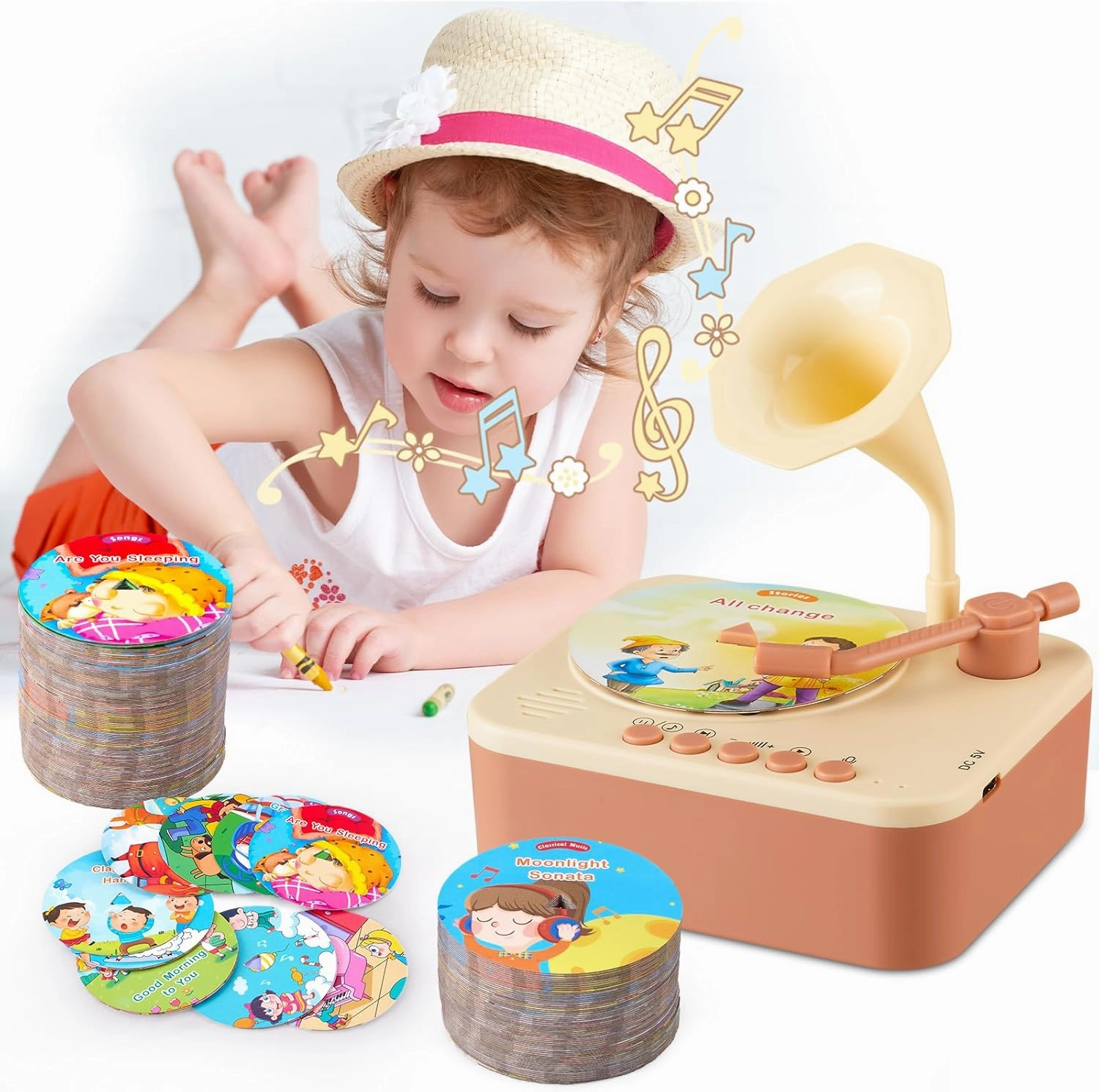 Musica Toddle Education Toys - Audio Books for Kids, 99 Cards Learning Stories Songs, Ideal Gift for 3-6 Year Old Baby Boy-Girls(Cozy Brown)