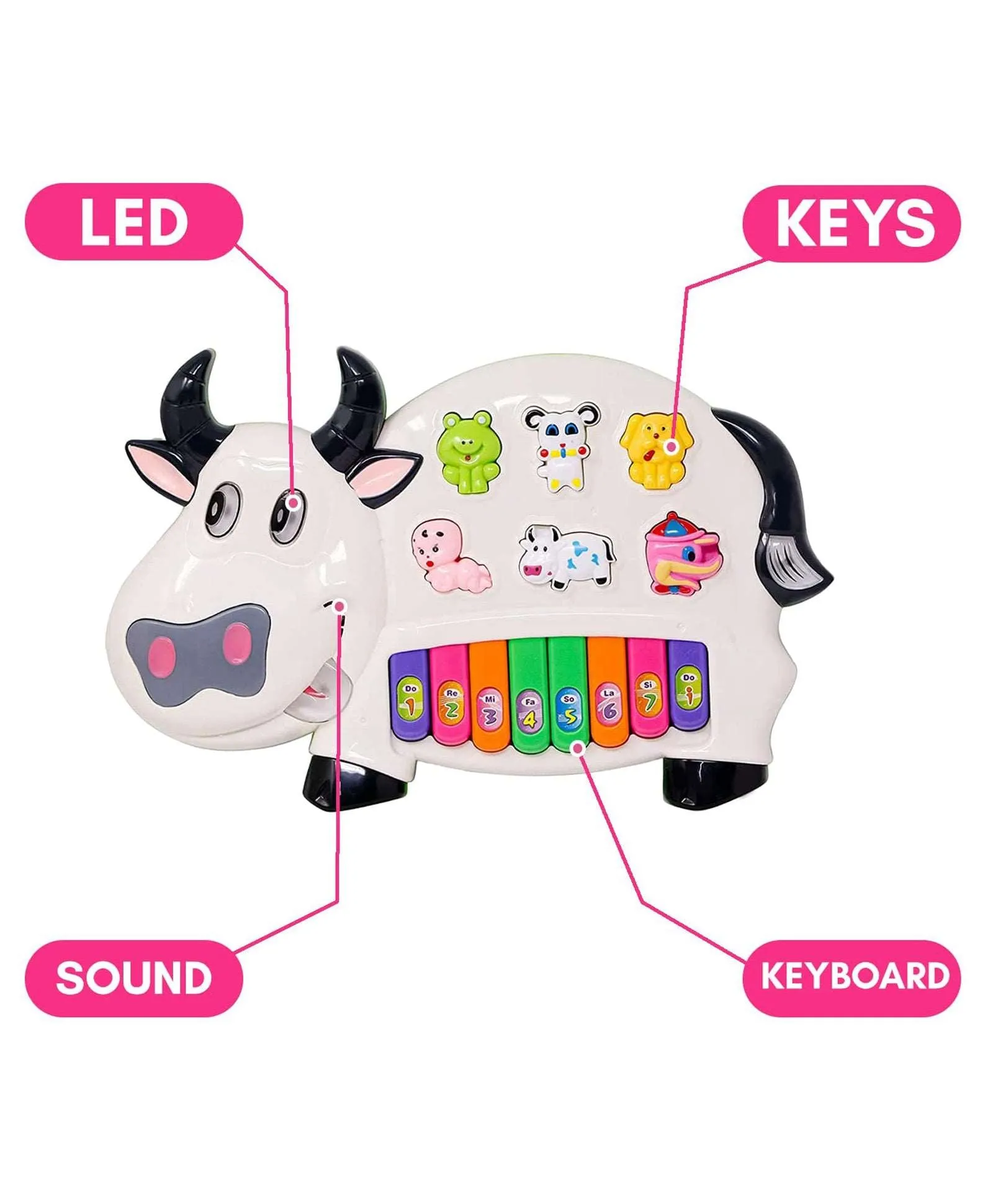 Musical Cow Piano Toy with Flashing Light & Sound for Kid, Early Development Musical Toy
