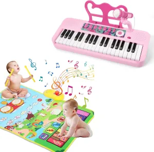 Musical Mat and 37 Keys Keyboard Piano Toy for Toddlers Love&Mini