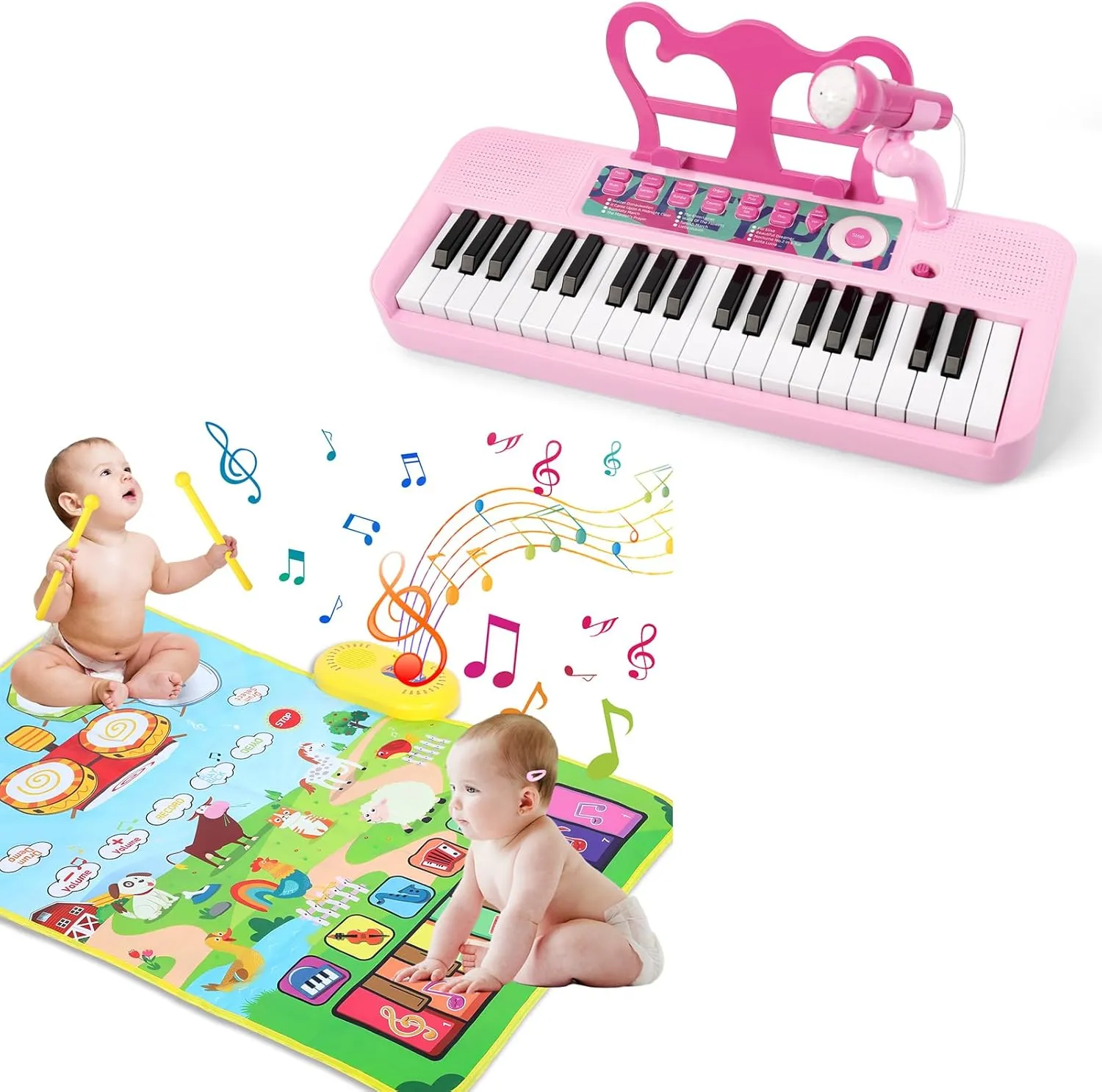Musical Mat and 37 Keys Keyboard Piano Toy for Toddlers Love&Mini