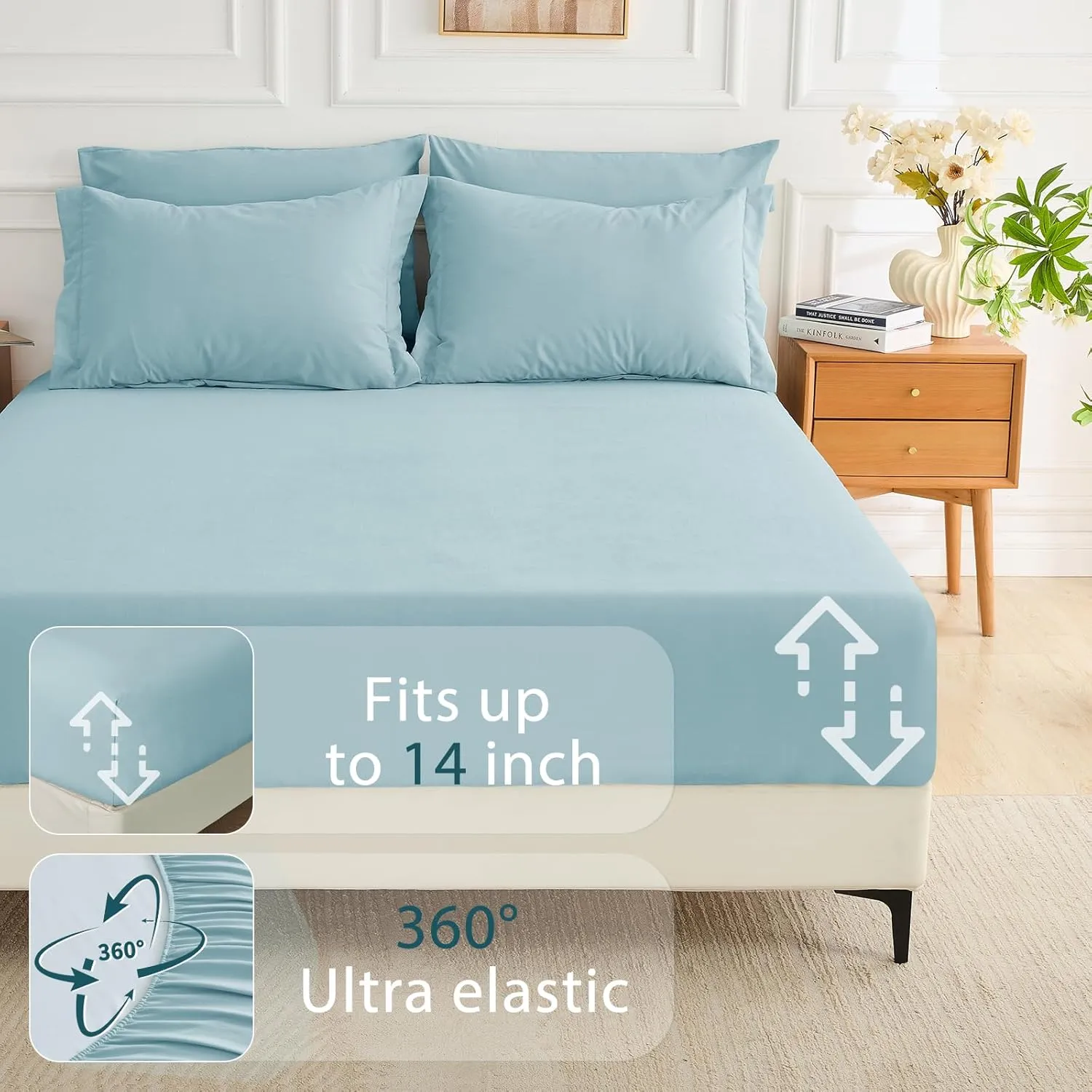 MUXHOMO 7 Pieces King Comforter Set, Soft Bed in a Bag King Size, All Season Bedding Set with Comforter, Flat Sheet, Fitted Sheet, Pillowcases & Shams, Lake Blue