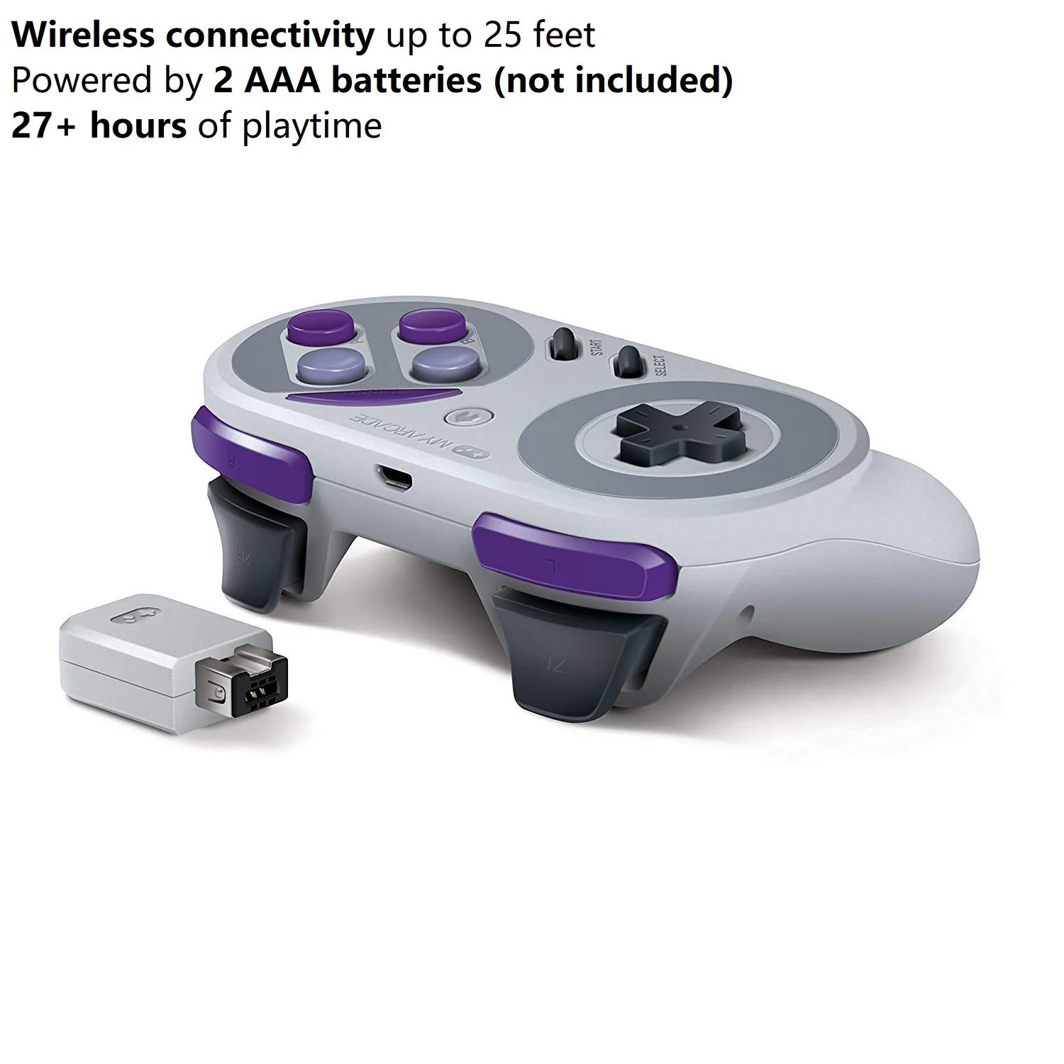 My Arcade Super Gamepad - Wireless Gaming Controller for Nintendo SNES Classic, NES Classic, Super Famicom, Wii, Wii U (Super NES Colors)