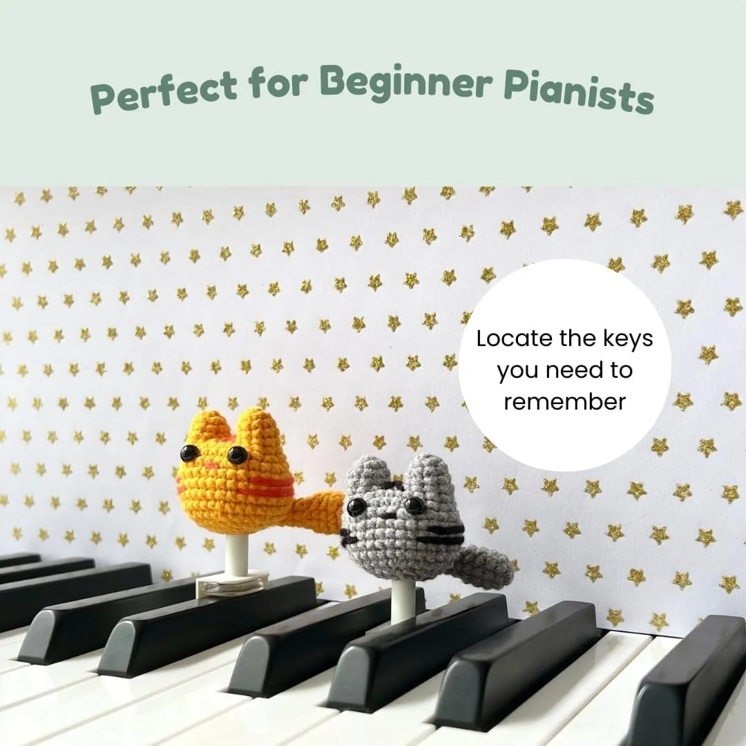 MyPianoPals, Piano Key Markers for Beginning Pianists, Handmade, Visual Aid for Learning Piano, Safe for Piano Keys, US Patent Pending [Gray Cat]