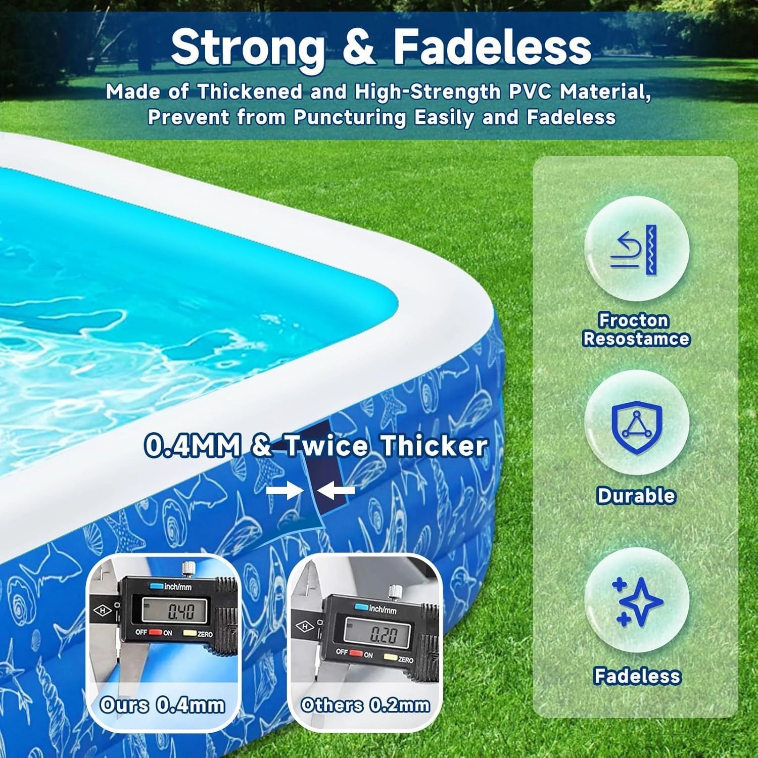 Nattork Inflatable Pool for Kids and Adults, 102" x 63" x 22" Family Full-Sized Inflatable Swimming Pool,Durable Thickened Above Ground Blow Up Pool for Kids Pools for Backyard Indoor Outdoor Shark