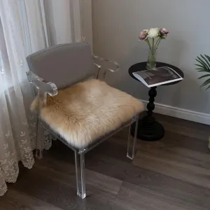 Natural Australian Sheepskin Seat Chair Pad,Soft Wool and Non-Slip Backing Cover for Home Office Chair Computer Chairs, car Seats, Kitchen and Dining Room Square Pack of 1 (Khaki Camel, 18"×18”)