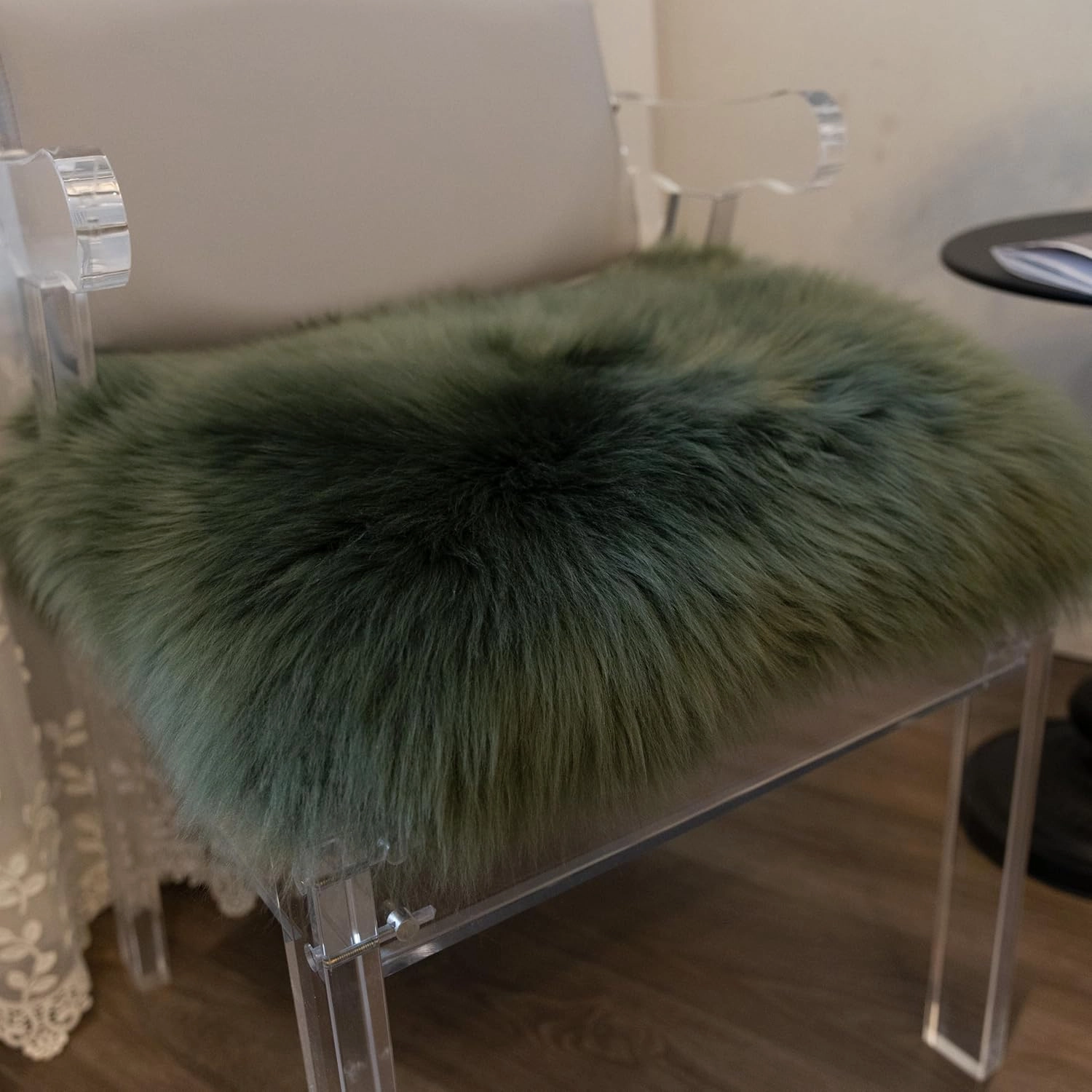 Natural Australian Sheepskin Seat Chair Pad,Soft Wool and Non-Slip Backing Cover for Home Office Chair Computer Chairs, car Seats, Kitchen and Dining Room Square Pack of 1 (Forest Green, 18"×18”)