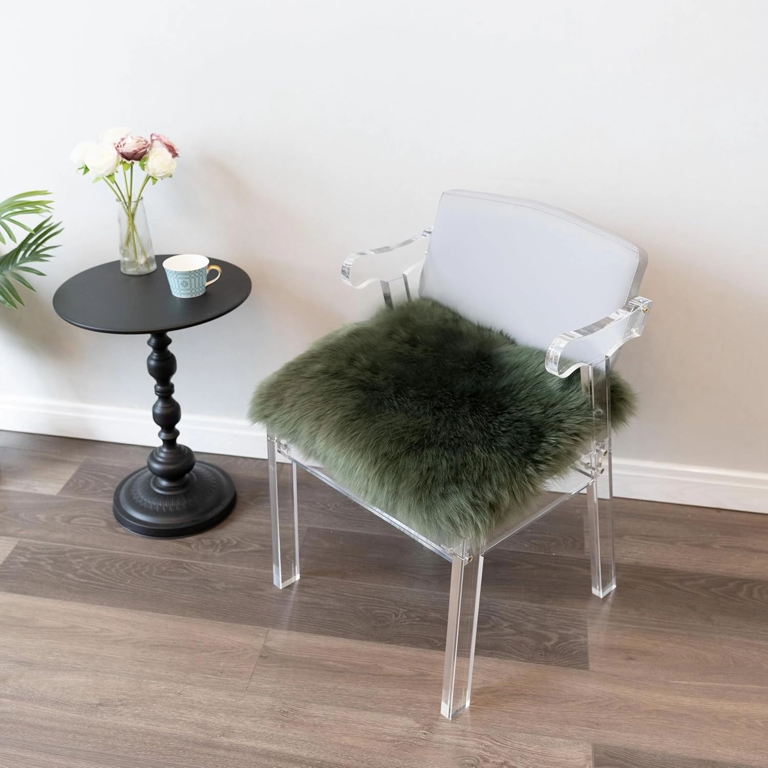 Natural Australian Sheepskin Seat Chair Pad,Soft Wool and Non-Slip Backing Cover for Home Office Chair Computer Chairs, car Seats, Kitchen and Dining Room Square Pack of 1 (Forest Green, 18"×18”)