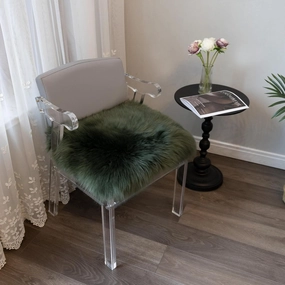 Natural Australian Sheepskin Seat Chair Pad,Soft Wool and Non-Slip Backing Cover for Home Office Chair Computer Chairs, car Seats, Kitchen and Dining Room Square Pack of 1 (Forest Green, 18"×18”)