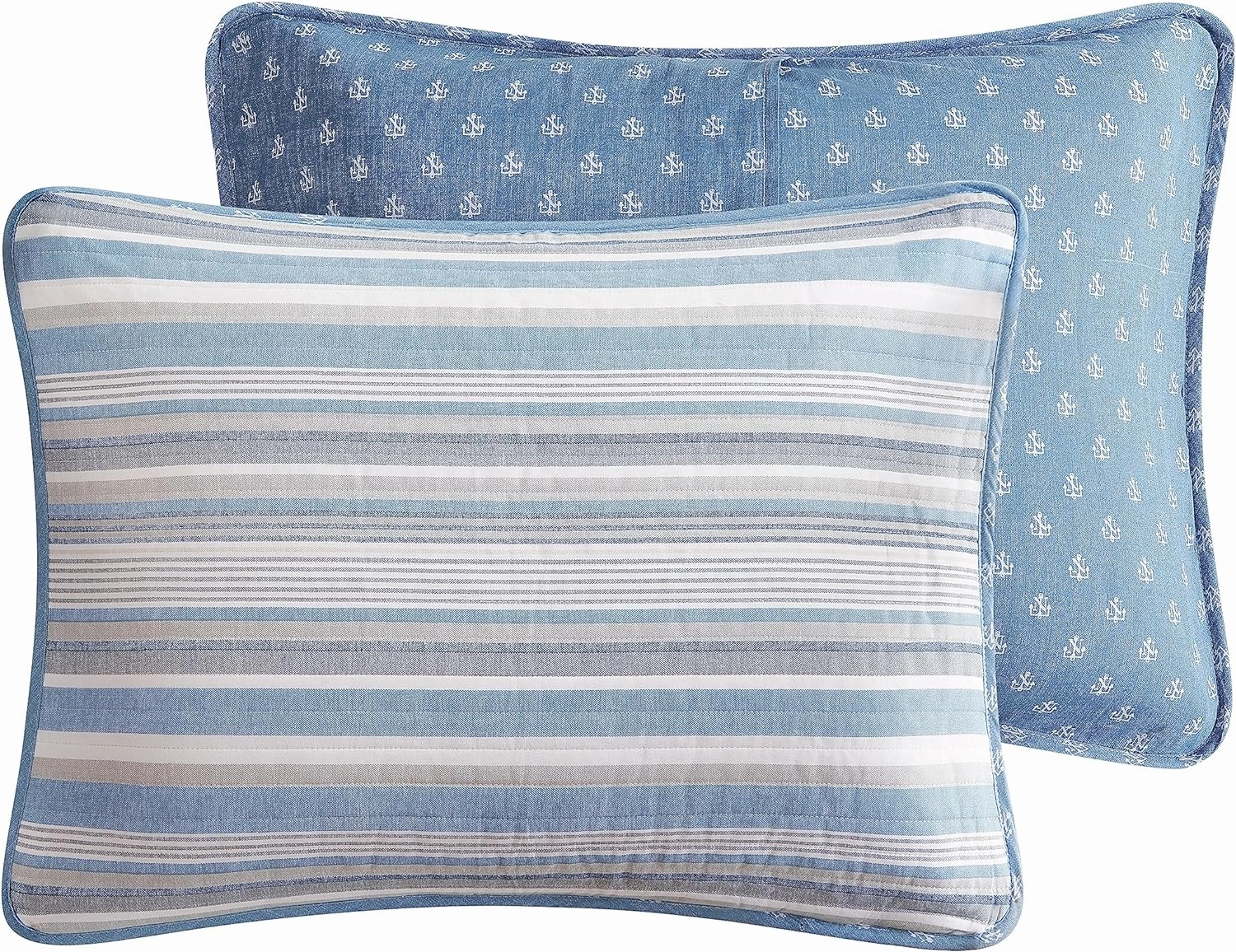 Nautica Quilt Set All Season Cotton Bedding with Matching Sham, Lightweight & Reversible, King, Jettison Grey/Blue/White