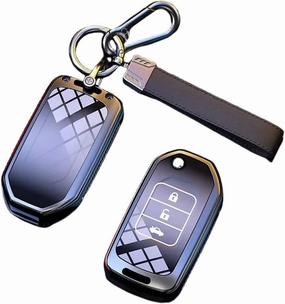 New Zinc Alloy TPU Car Remote Smart Key Fob Case Cover Holder Bag with Keychain Compatible for Honda Accord CR-V Vezel Civic / Odyssey(Gun Geay C)