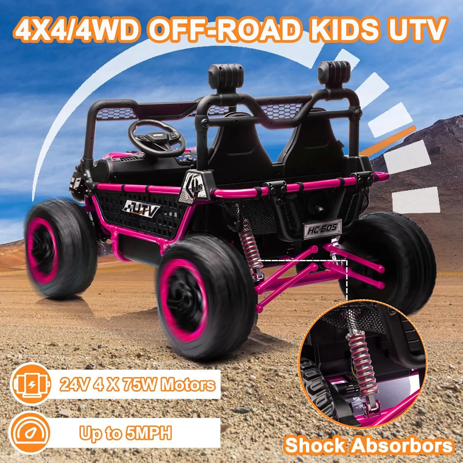 NEWQIDA XXL 24V Ride on Toys for Big Kids UTV, 2 Seater Ride-On Car with Remote Control, 4WD 4-Wheeler Shock Suspension, Up to 5MPH, EVA Rubber Tires, Bluetooth, Music, 22" Spacious Seat, Pink