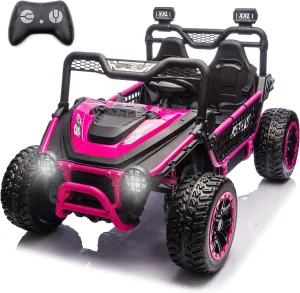 NEWQIDA XXL 24V Ride on Toys for Big Kids UTV, 2 Seater Ride-On Car with Remote Control, 4WD 4-Wheeler Shock Suspension, Up to 5MPH, EVA Rubber Tires, Bluetooth, Music, 22" Spacious Seat, Pink