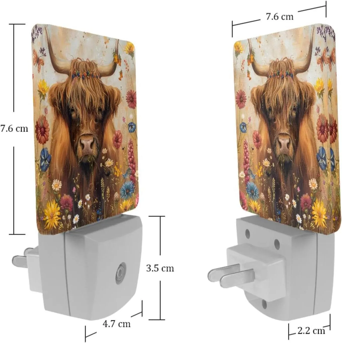 NEWzone Highland Cow Floral Rustic Night Light 0.5W, Plug in Night Lights for Boys Girls Led Night Light Dusk to Dawn Sensor Nightlight for Stairway/Hallway/Bedroom