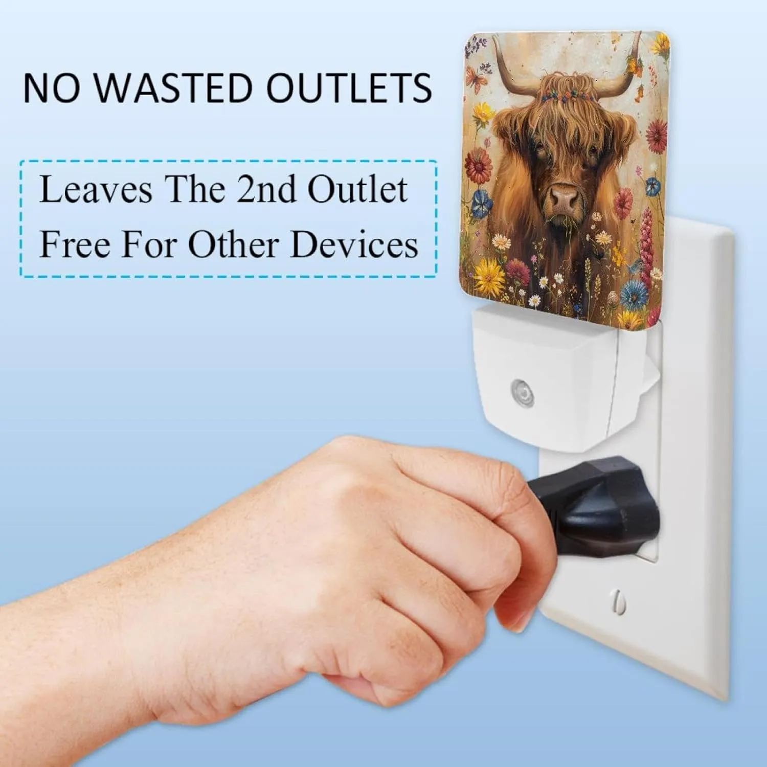 NEWzone Highland Cow Floral Rustic Night Light 0.5W, Plug in Night Lights for Boys Girls Led Night Light Dusk to Dawn Sensor Nightlight for Stairway/Hallway/Bedroom