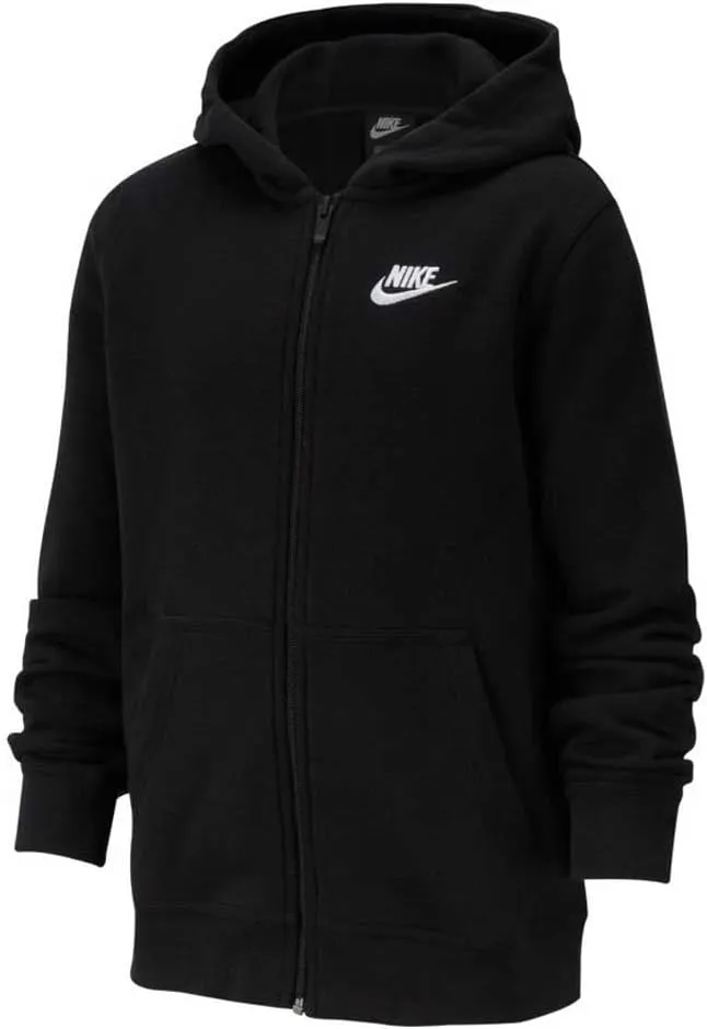 Nike Boy's NSW Club Full Zip Hoodie, Black/Black/White, Small