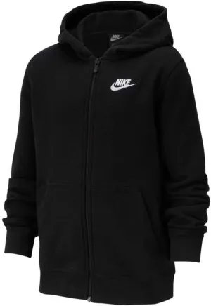 Nike Boy's NSW Club Full Zip Hoodie, Black/Black/White, Small