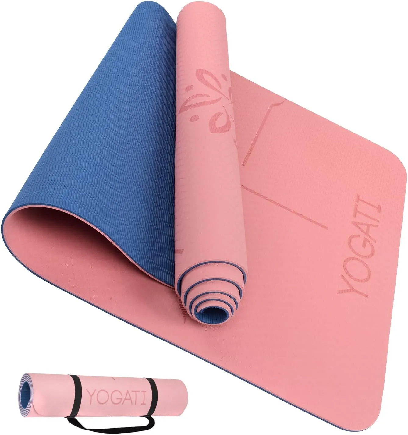 Non Slip Yoga Mats with Strap - Pilates & Exercise Mat for Home Workout