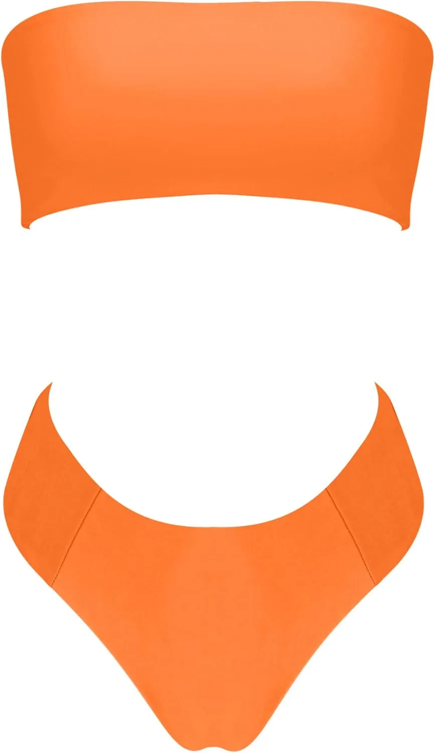 OMKAGI Women's 2 Pieces Bandeau Bikini Swimsuits Off Shoulder High Waist Bathing Suit High Cut