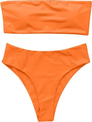OMKAGI Women's 2 Pieces Bandeau Bikini Swimsuits Off Shoulder High Waist Bathing Suit High Cut