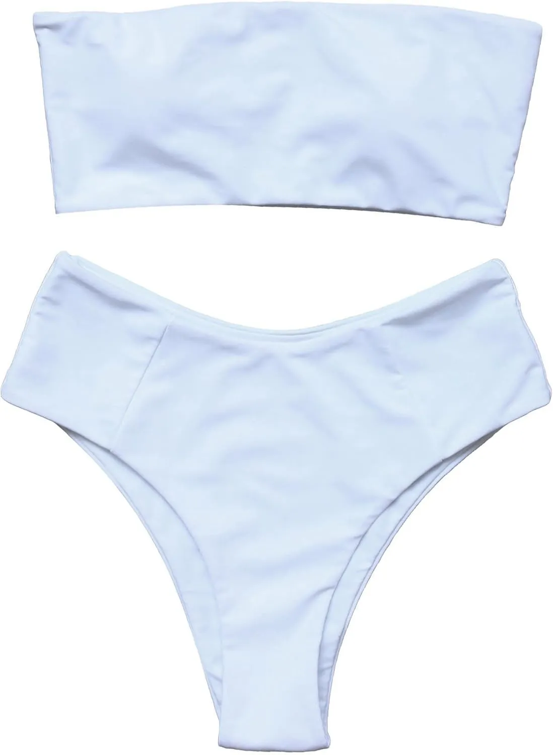OMKAGI Women's 2 Pieces Bandeau Bikini Swimsuits Off Shoulder High Waist Bathing Suit High Cut