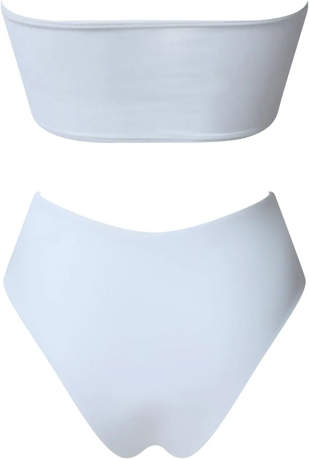 OMKAGI Women's 2 Pieces Bandeau Bikini Swimsuits Off Shoulder High Waist Bathing Suit High Cut